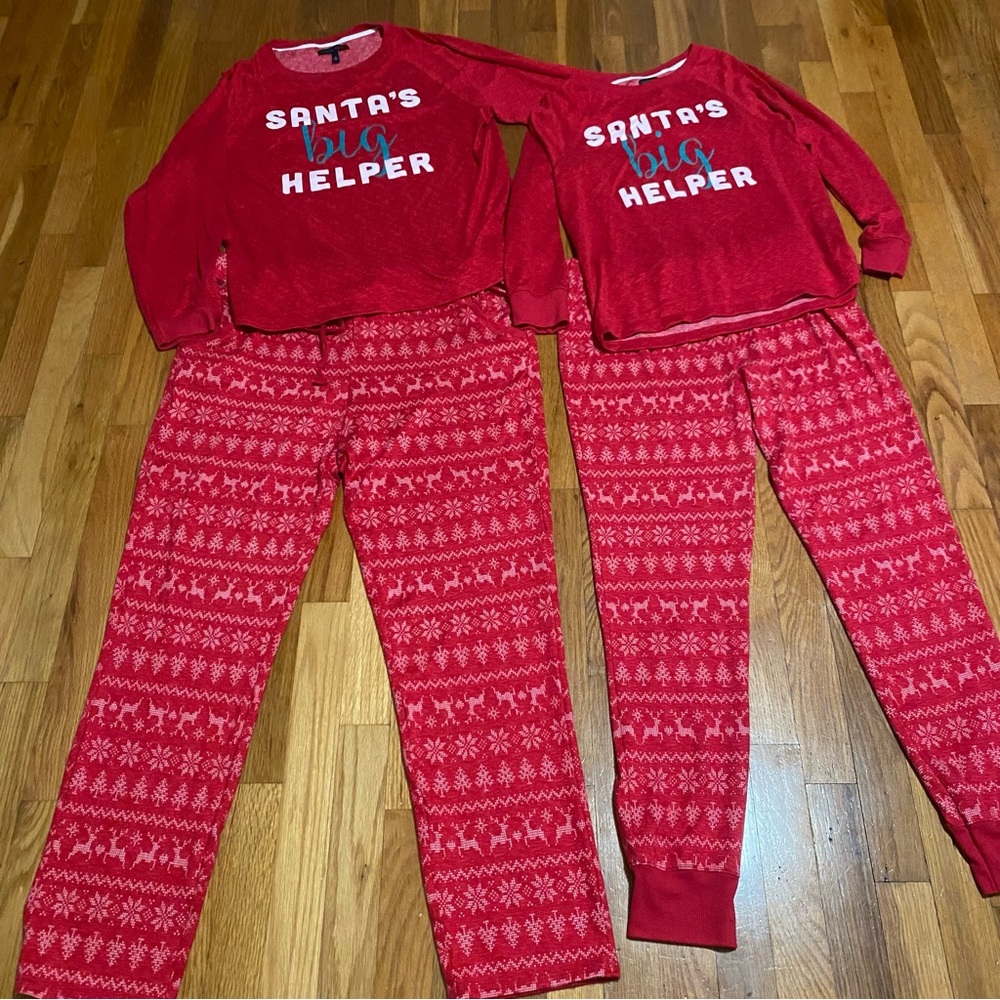 His and hers, Christmas pajamas set his size large, her size medium